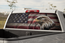 Load image into Gallery viewer, Truck Decal Back Window - American Flag & Bald Eagle - perforated vinyl TBW004