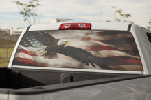Load image into Gallery viewer, Truck Decal Back Window - Bald Eagle on Flag - perforated vinyl TBW048