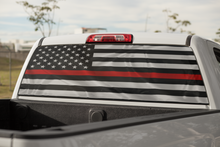 Load image into Gallery viewer, Truck Decal Back Window - Firefighter Red Line Flag - perforated vinyl TBW009