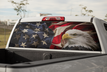 Load image into Gallery viewer, Truck Decal Back Window - American Flag & Bald Eagle - perforated vinyl TBW002