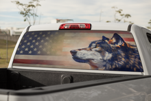 Load image into Gallery viewer, Truck Decal Back Window - American Flag & Wolf - perforated vinyl TBW005