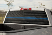 Load image into Gallery viewer, Decal Back Window - Blue Line Blackout American Flag - perforated vinyl TBW065