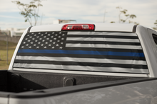 Load image into Gallery viewer, Decal Back Window- Thin Blue Line American Police Flag - perforated vinyl TBW008