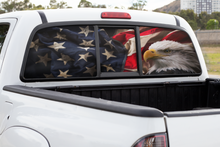 Load image into Gallery viewer, Truck Decal Back Window - American Flag & Bald Eagle - perforated vinyl TBW002
