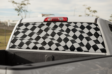 Load image into Gallery viewer, Truck Decal Back Window- Flowing Racing Flag B&W -perforated vinyl TBW026