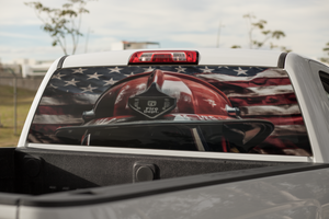 Truck Decal Back Window - American firefighter - perforated vinyl TBW006