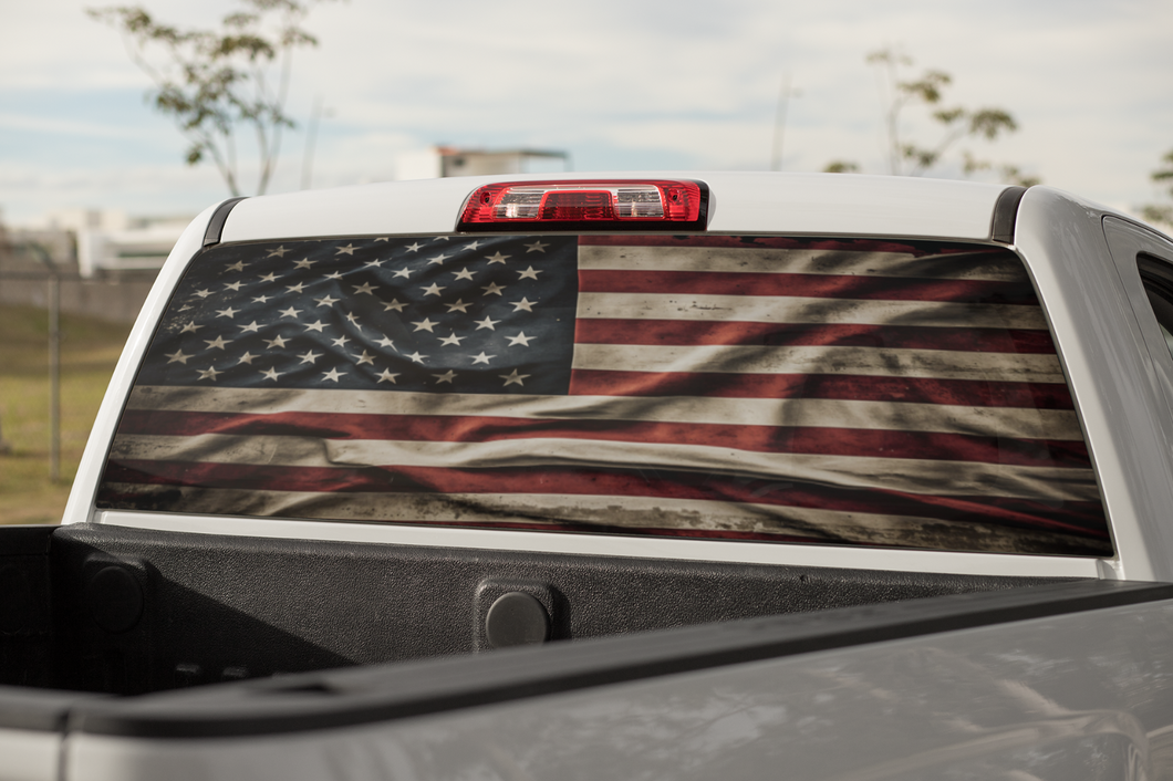 Truck Decal Back Window - American Flag - perforated vinyl TBW001