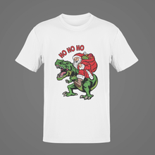 Load image into Gallery viewer, Ho Ho Ho Dinosaur T rex T-Shirt, Merry Christmas Santa Claus Unisex Gift NAV010
