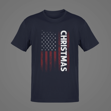 Load image into Gallery viewer, Christmas USA Flag T-Shirt, Patriotic Christmas Unisex shirt Gift NAV003
